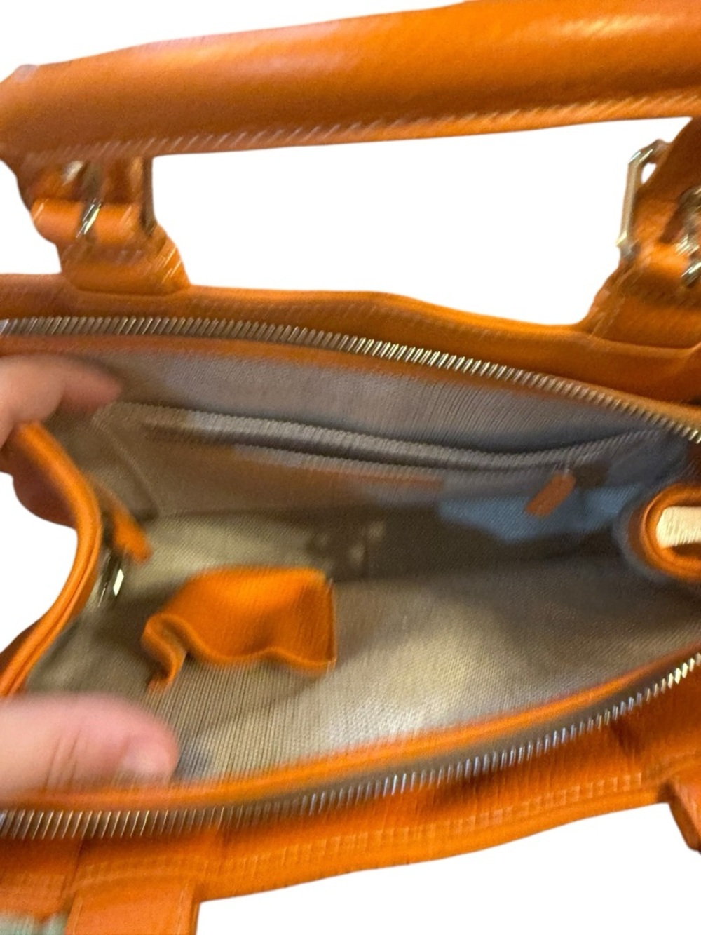 DOONEY & bourke Structured Pebbled Orange Leather Satchel with Top Handles - Picture 7 of 8
